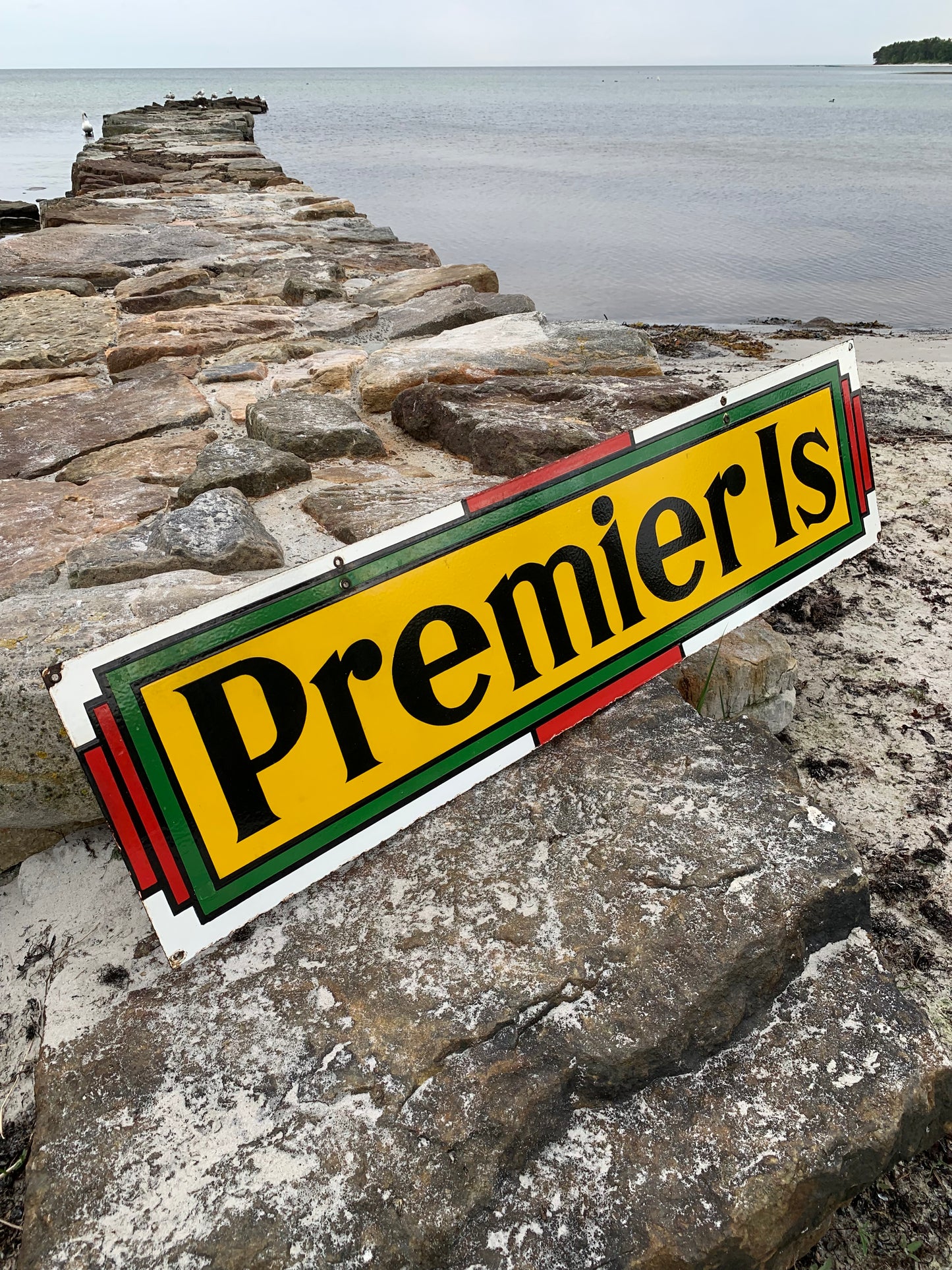Stor dubbelsidig Premier Ice emaljskylt