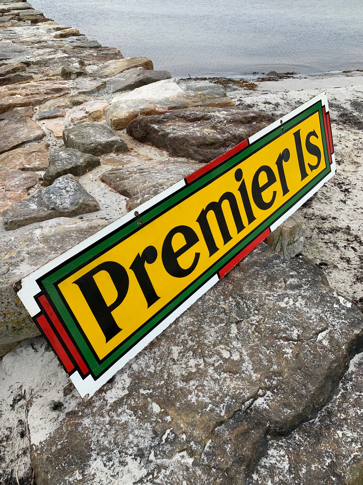 Stor dubbelsidig Premier Ice emaljskylt