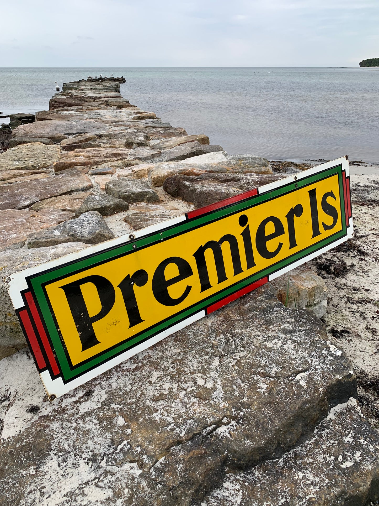 Stor dubbelsidig Premier Ice emaljskylt