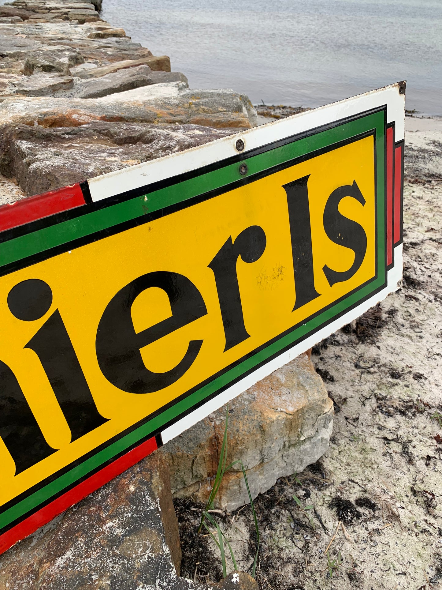 Stor dubbelsidig Premier Ice emaljskylt