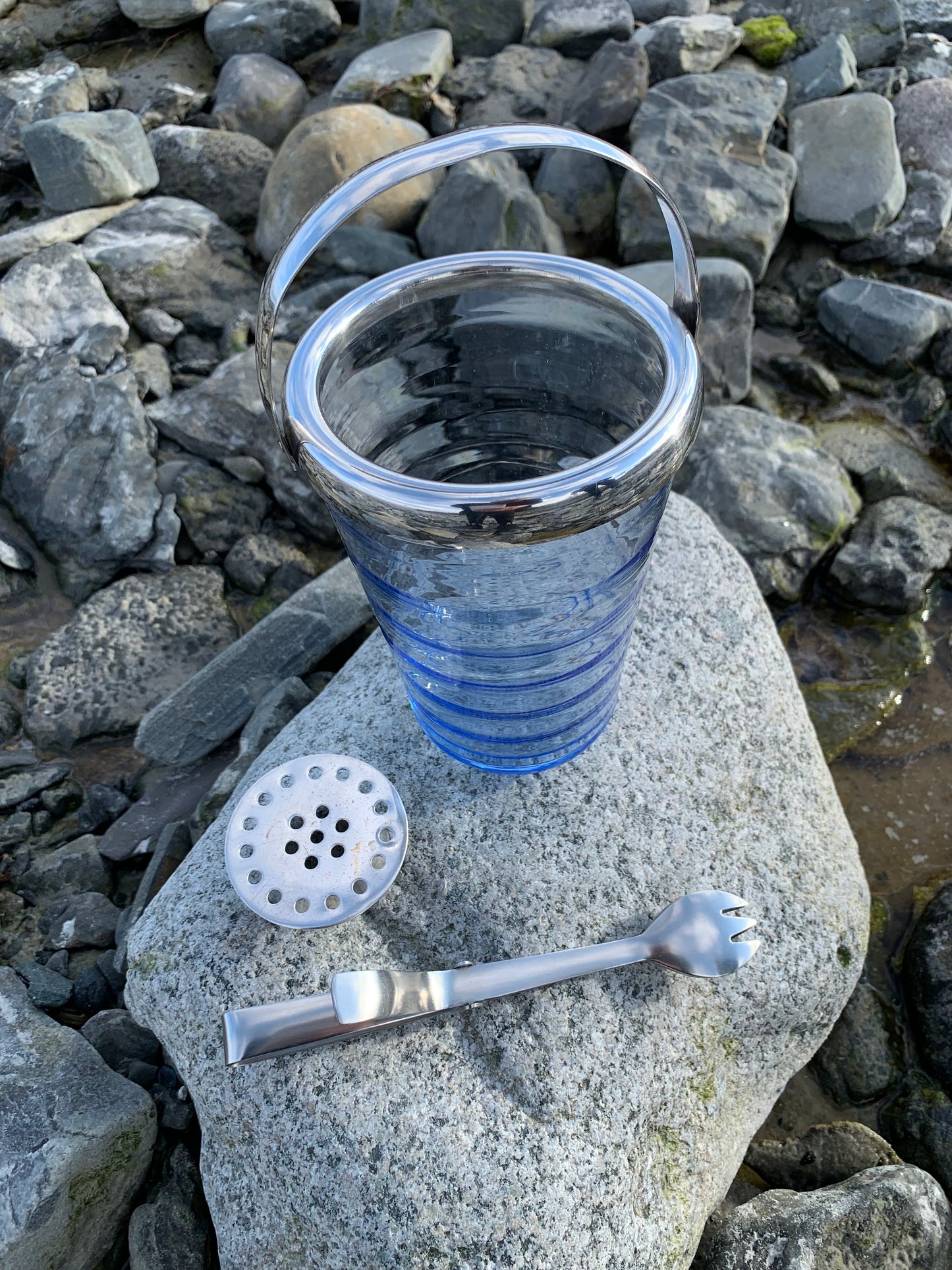 Holmegaard ishink med bottengaller, tång och silverkant - Per Lütken