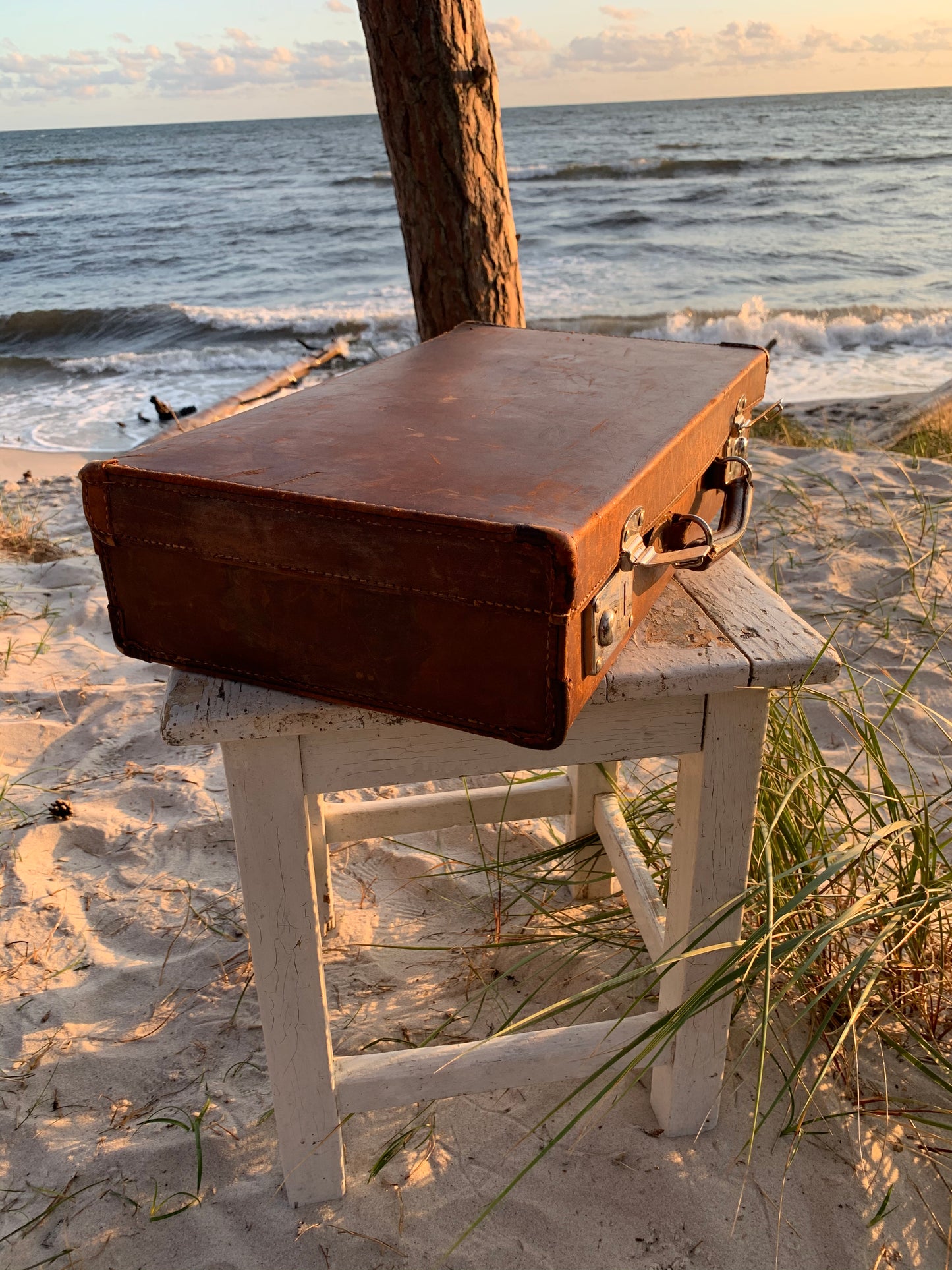 Resväska i skinn med mycket patina