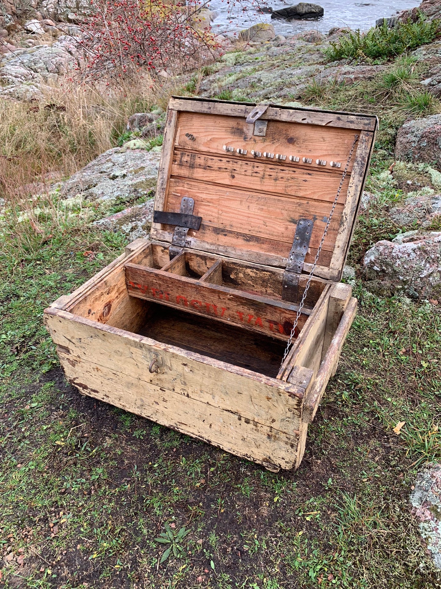Verktygslåda med metalllock och roliga detaljer