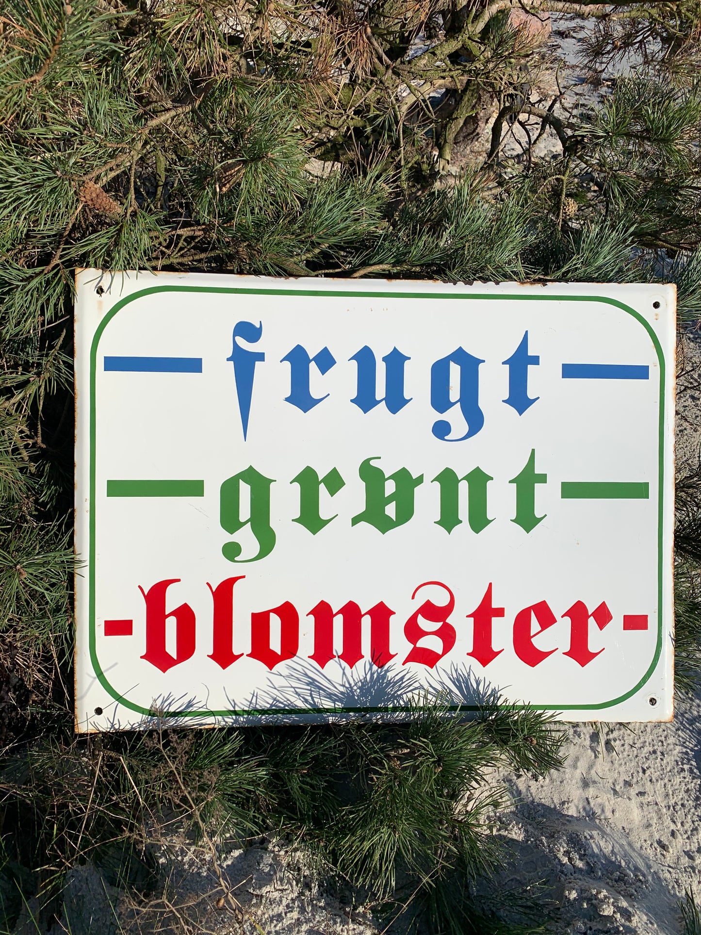 Stor emaljskylt - frukt, grönsaker och blommor