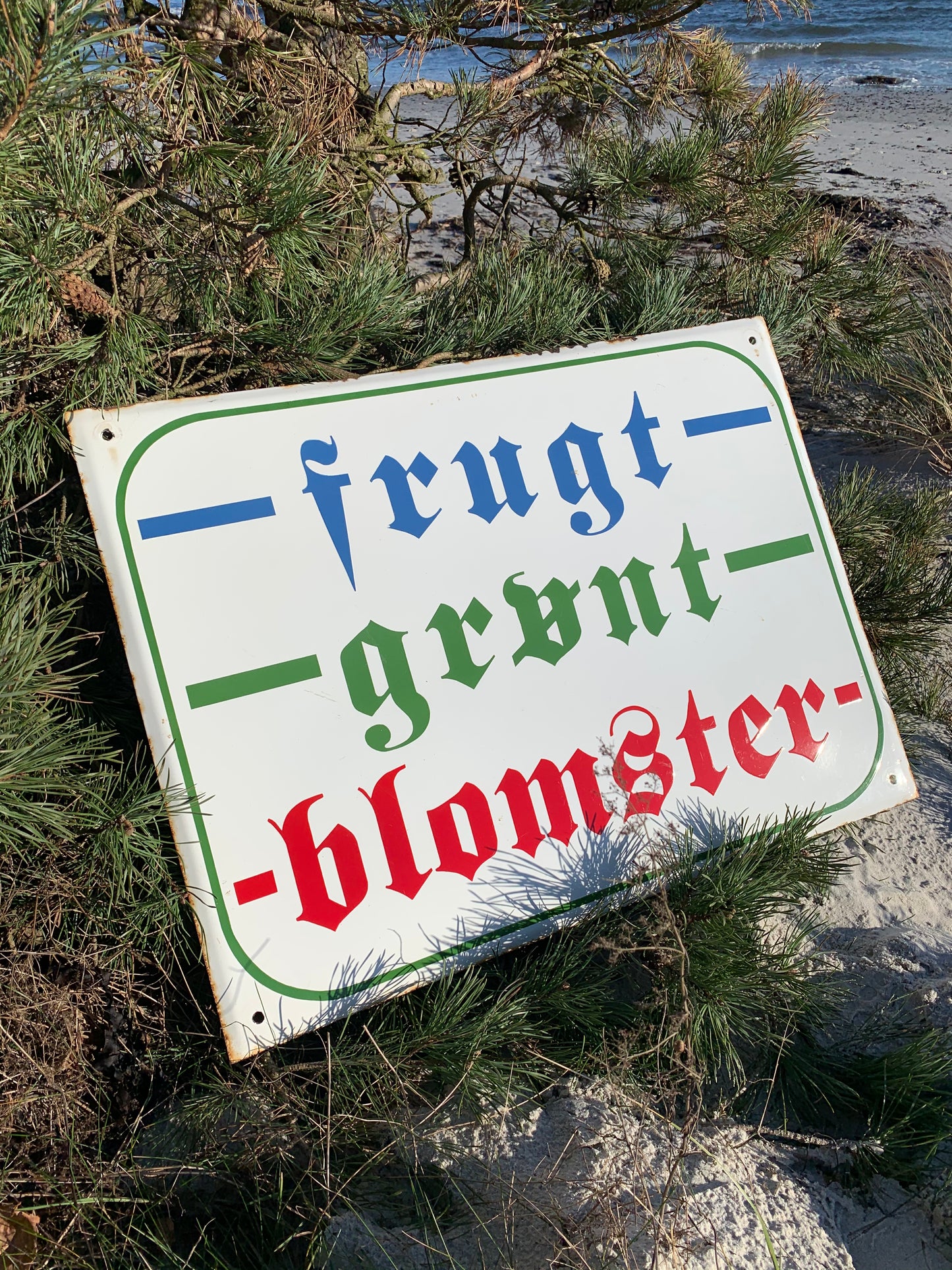 Stor emaljskylt - frukt, grönsaker och blommor