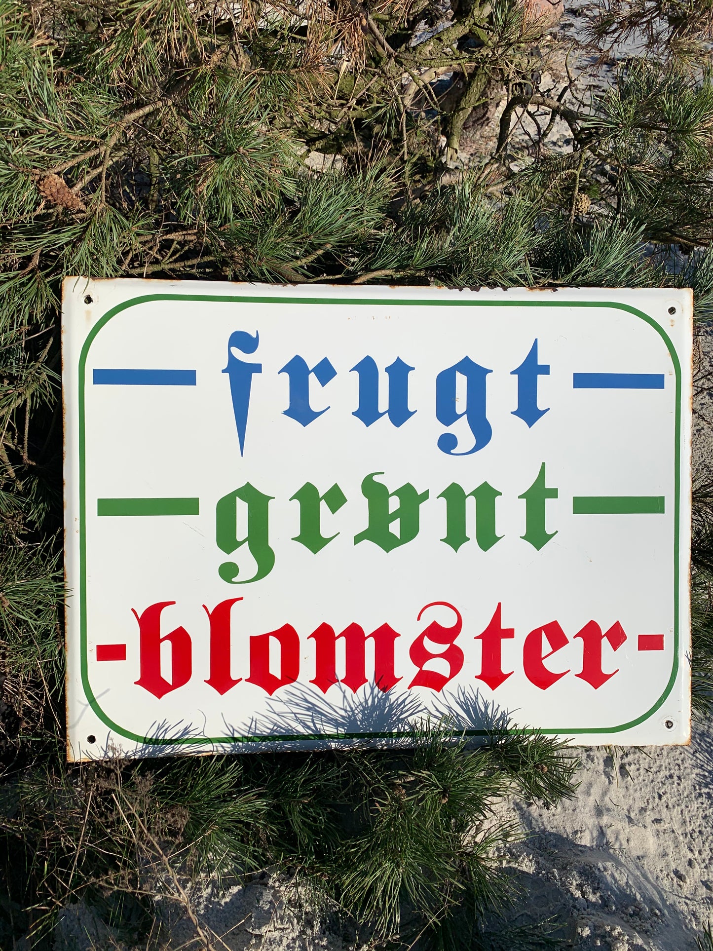 Stor emaljskylt - frukt, grönsaker och blommor
