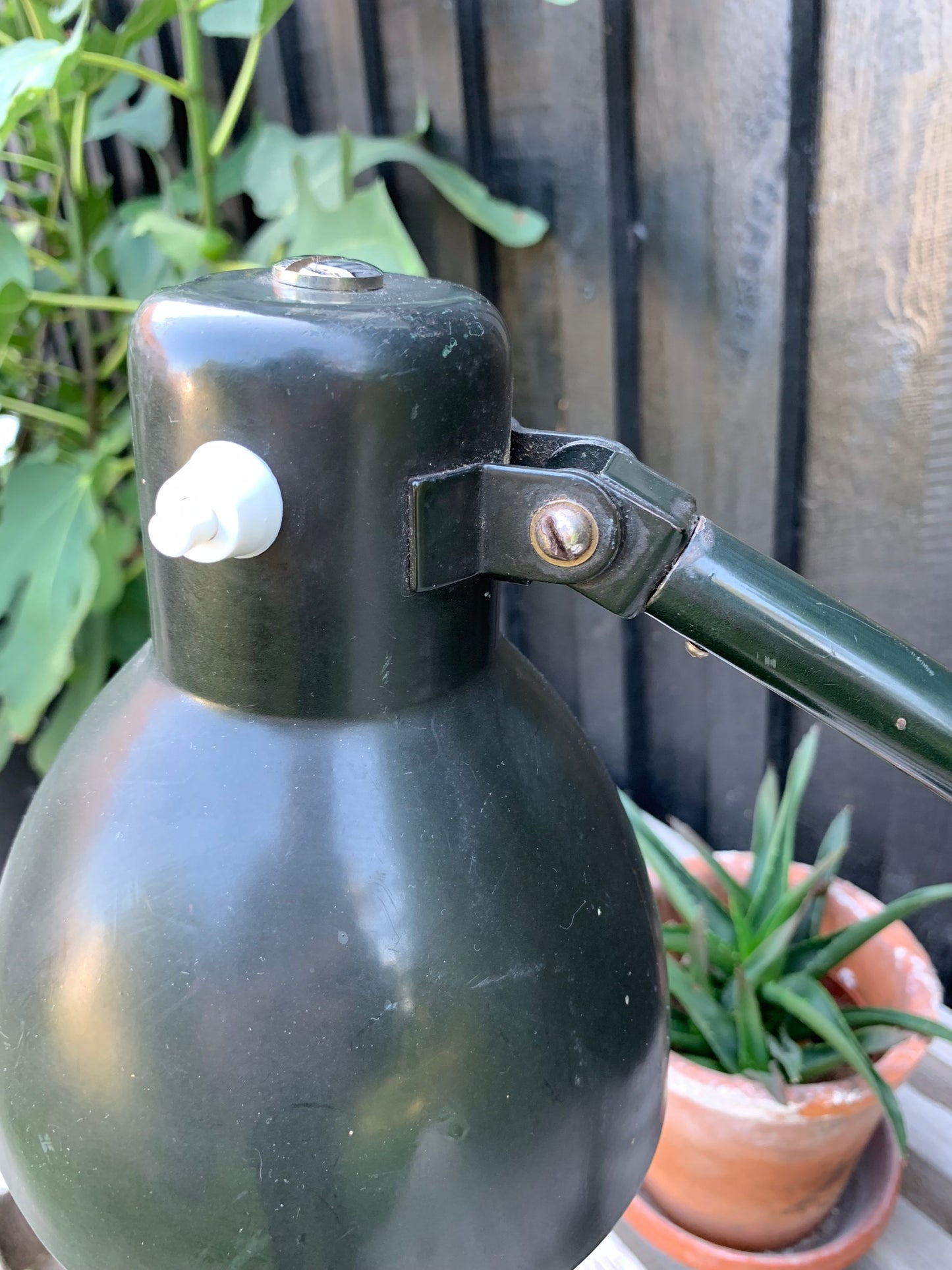 Gammal vintage lampa - mörkgrön