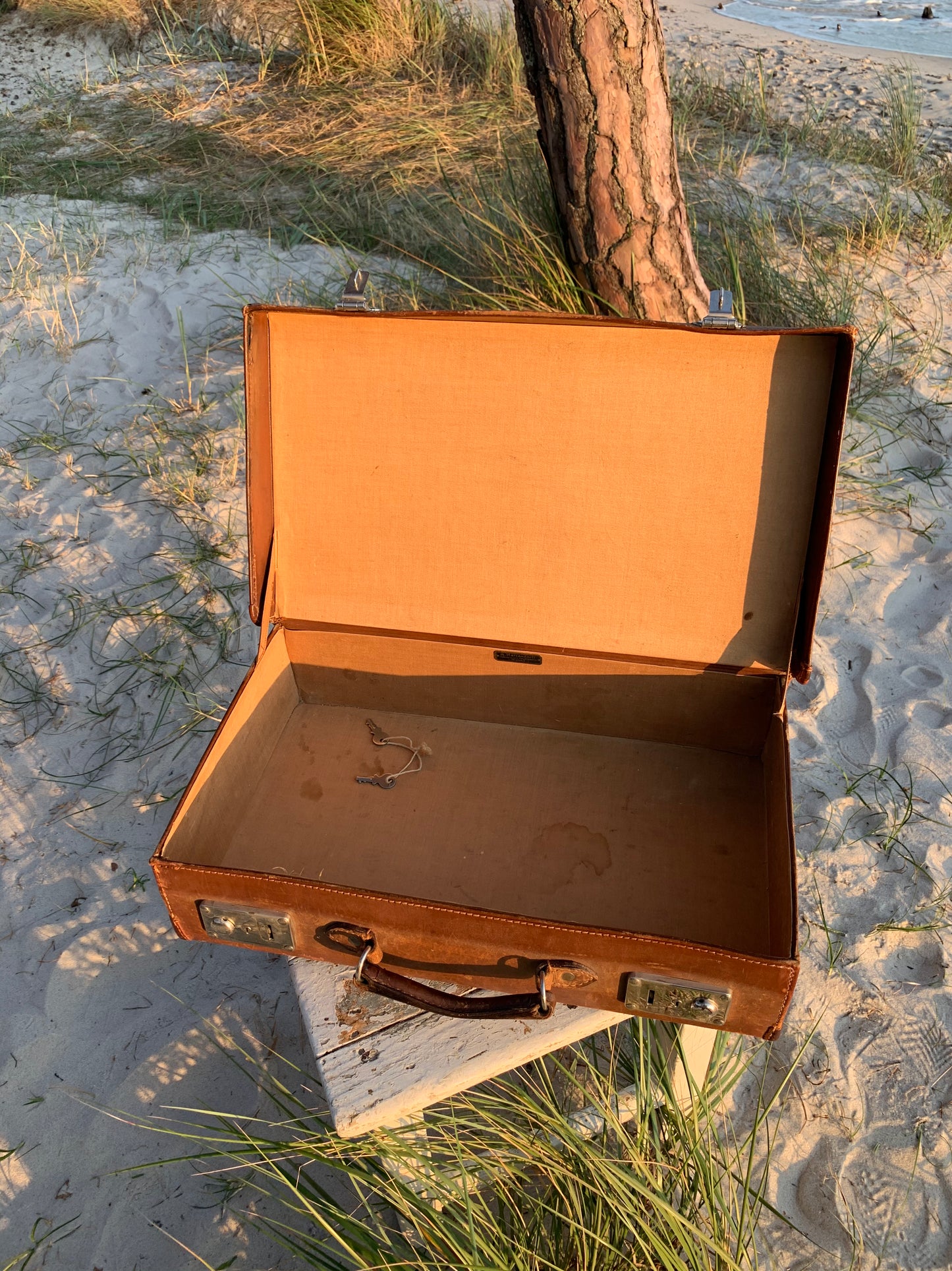 Resväska i skinn med mycket patina