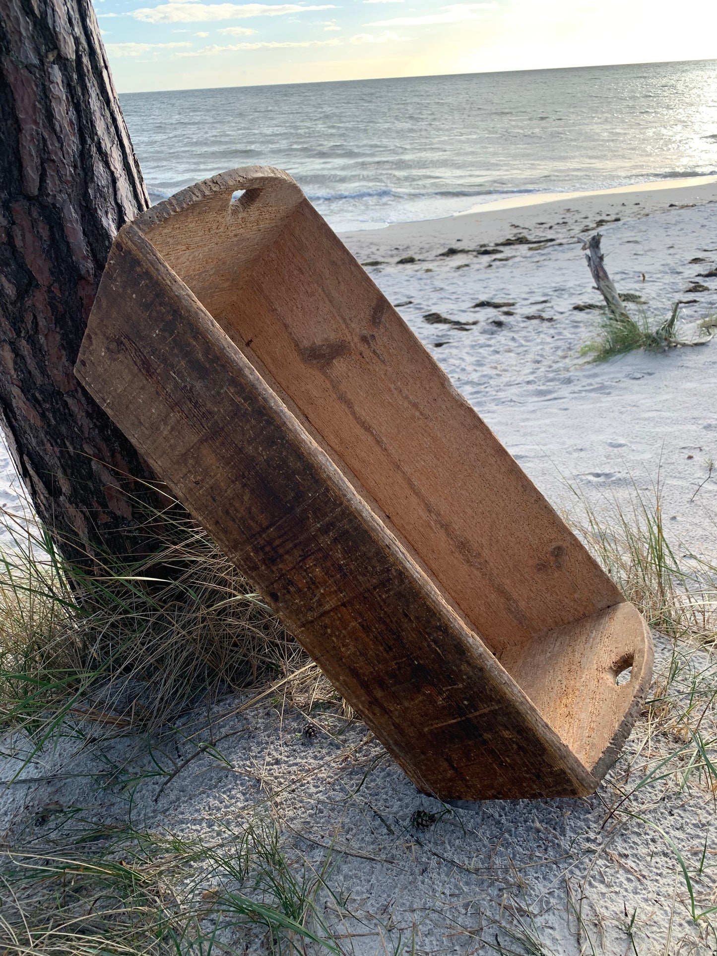Stor trälåda med handtag