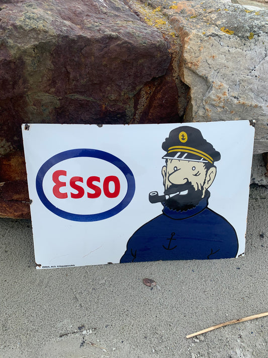 Emaljskylt med Kapten Haddock och Esso