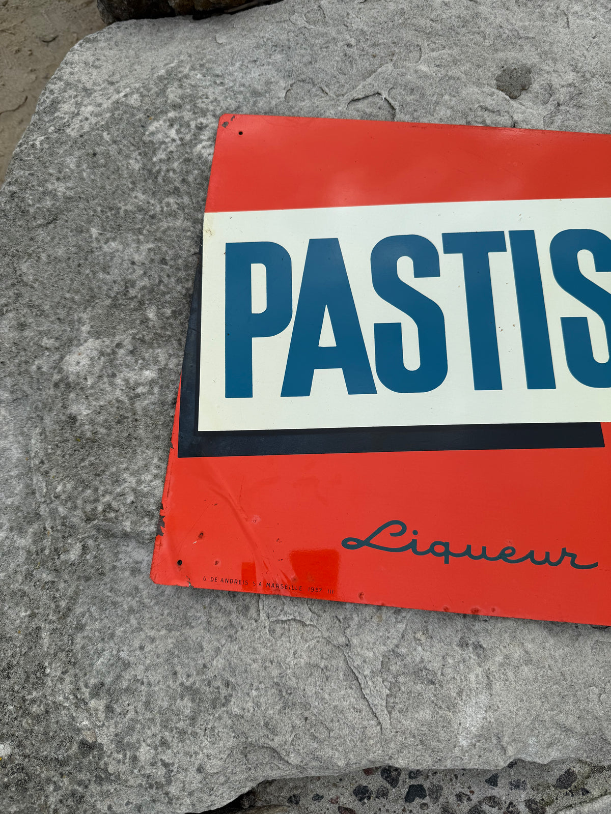 Pastis 51 reklamskylt i litografiskt stål från 1957
