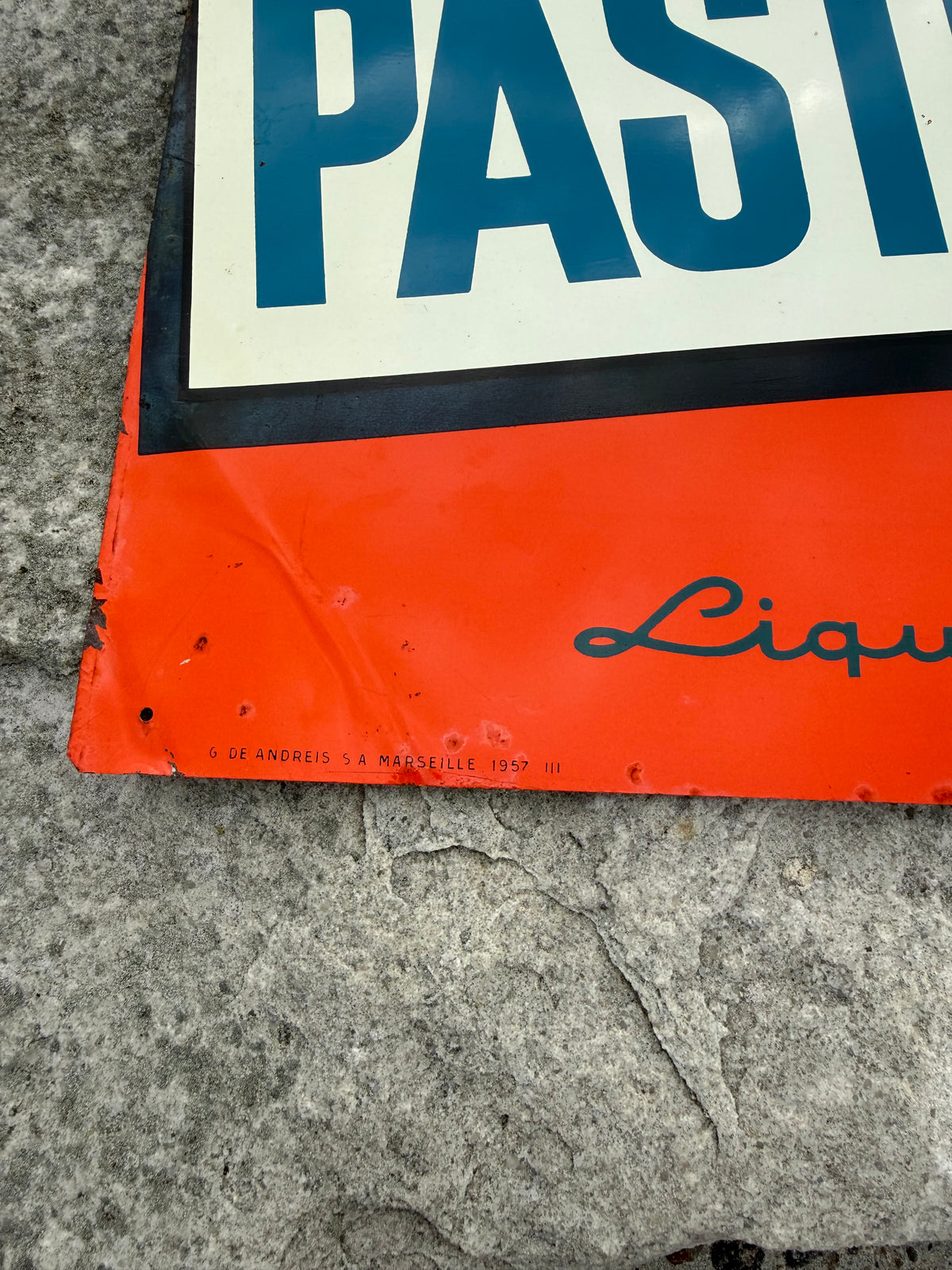 Pastis 51 reklamskylt i litografiskt stål från 1957