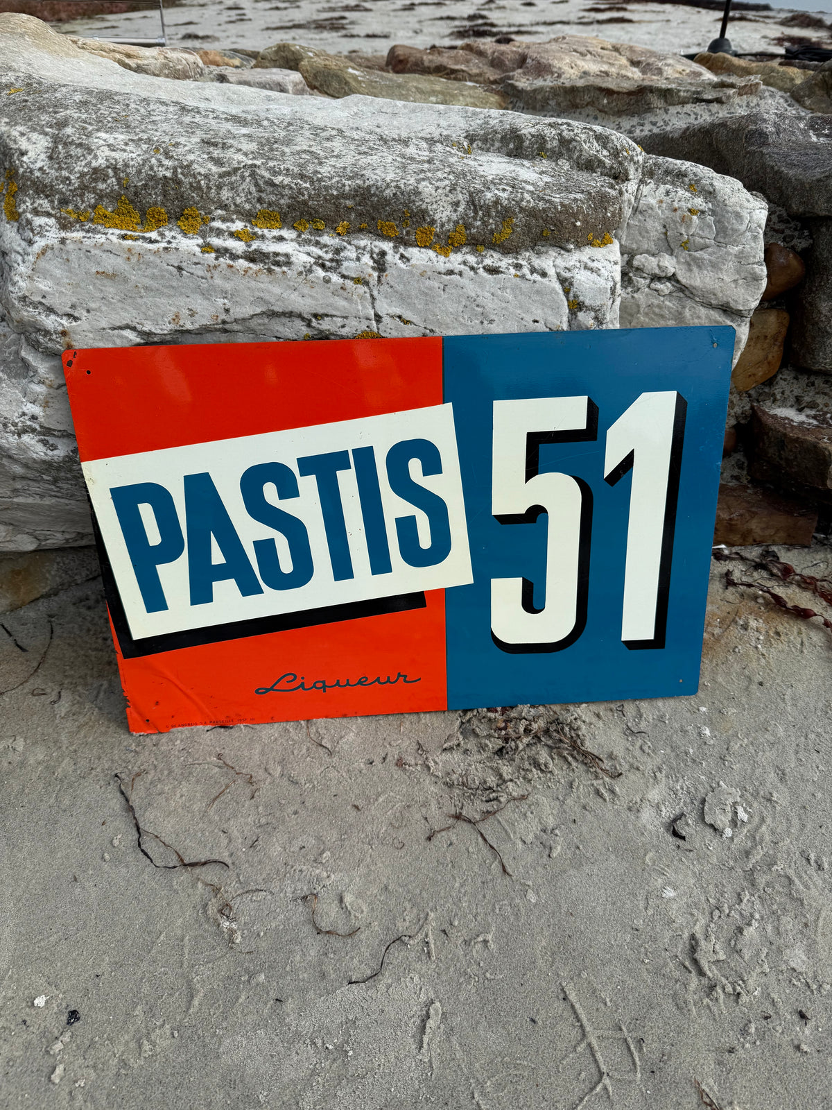 Pastis 51 reklamskylt i litografiskt stål från 1957