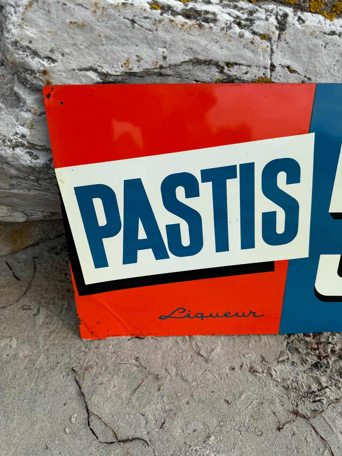 Pastis 51 reklamskylt i litografiskt stål från 1957