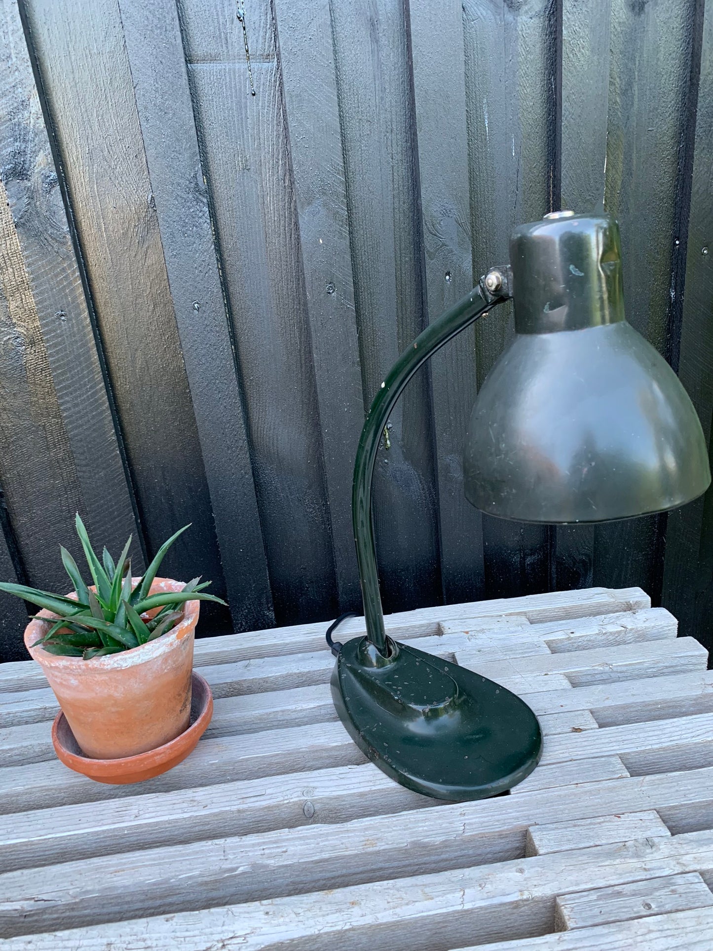 Gammal vintage lampa - mörkgrön