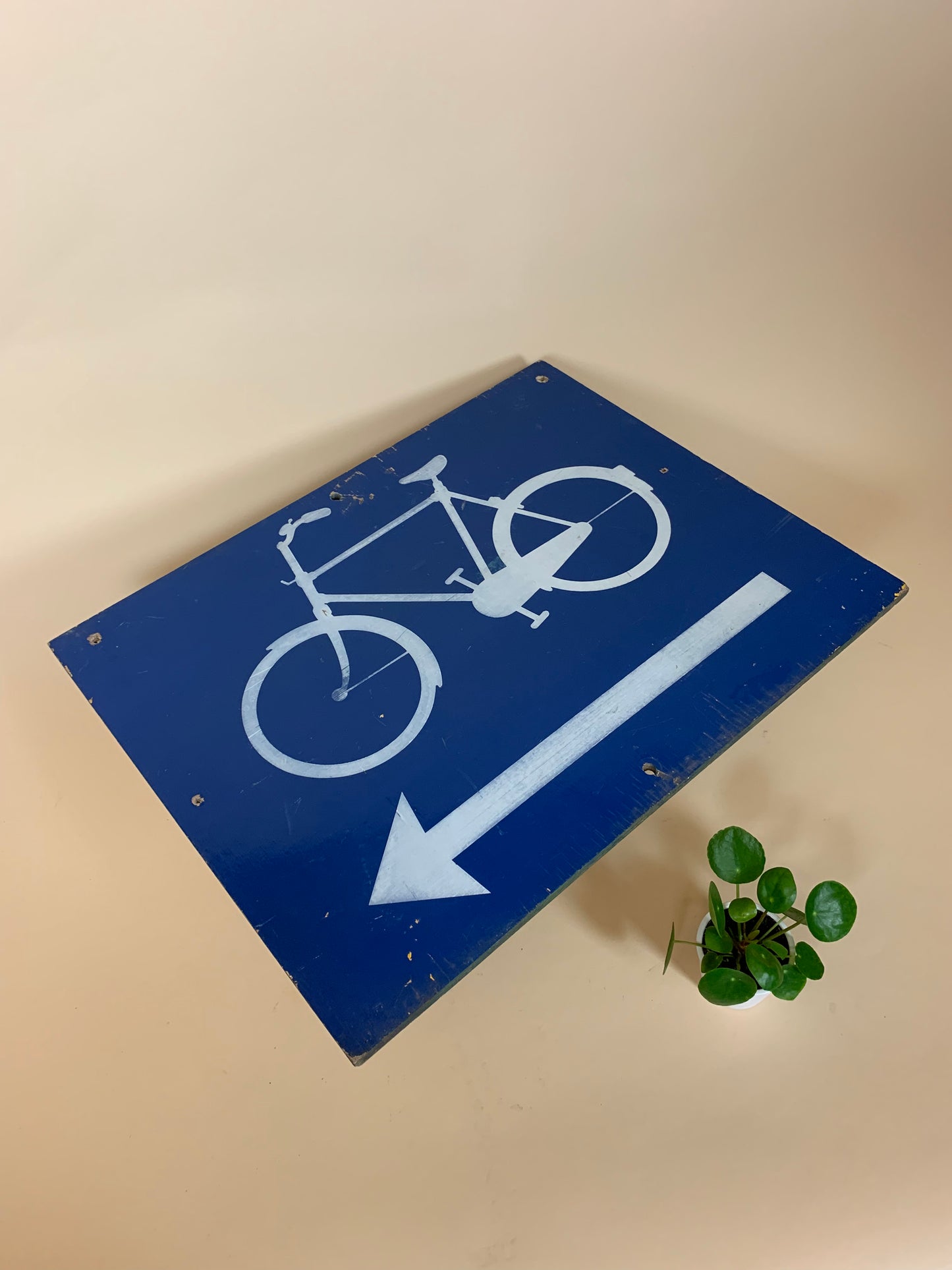 Dekorativ cykelskylt i trä